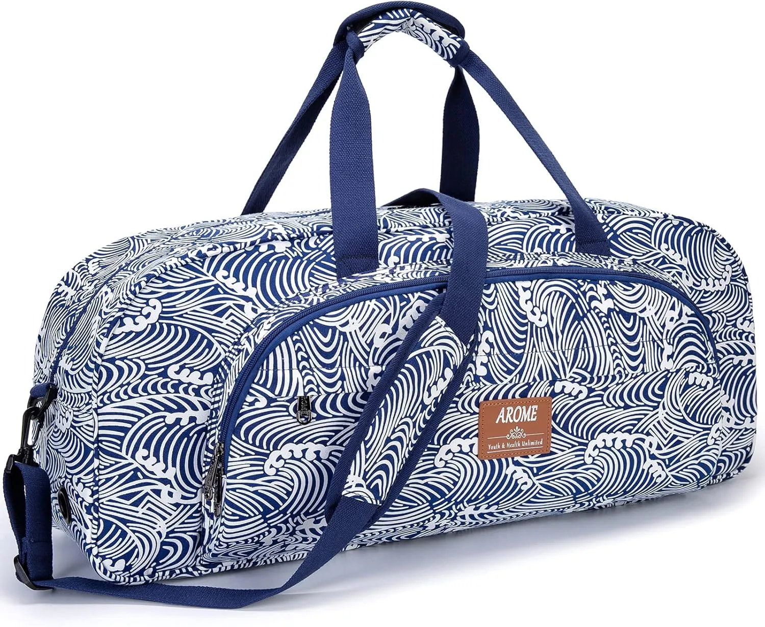 AROME Yoga Mat Bag for Women Men, Large Canvas Yoga Bag for 1/4" 1/3" 2/5" 1/2" Extra Thick Exercise Yoga Mat Gym Tote Sports Duffle Bag Carrying Bags with Wet Pocket & Shoulder Strap & Mat Strap
