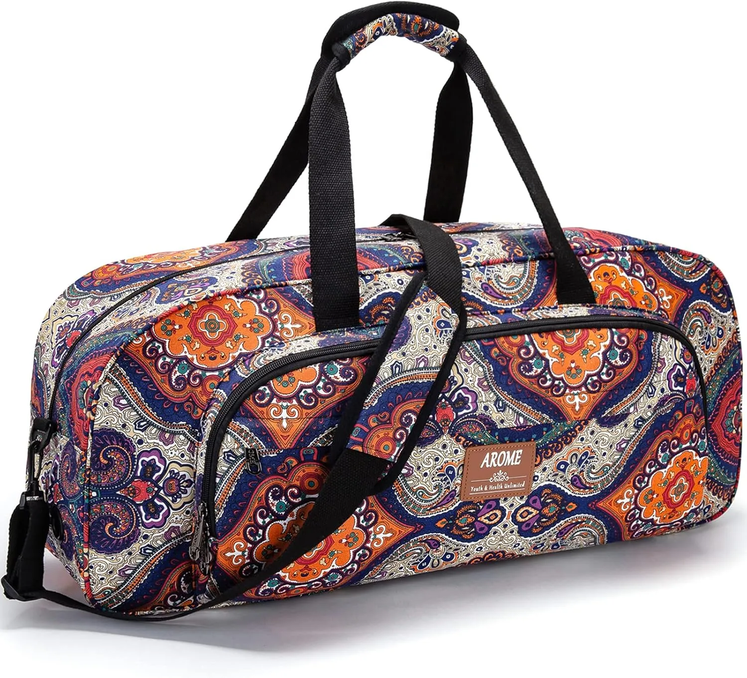 AROME Yoga Mat Bag for Women Men, Large Canvas Yoga Bag for 1/4" 1/3" 2/5" 1/2" Extra Thick Exercise Yoga Mat Gym Tote Sports Duffle Bag Carrying Bags with Wet Pocket & Shoulder Strap & Mat Strap