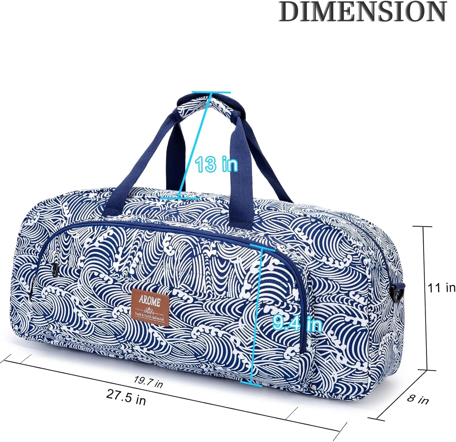AROME Yoga Mat Bag for Women Men, Large Canvas Yoga Bag for 1/4" 1/3" 2/5" 1/2" Extra Thick Exercise Yoga Mat Gym Tote Sports Duffle Bag Carrying Bags with Wet Pocket & Shoulder Strap & Mat Strap