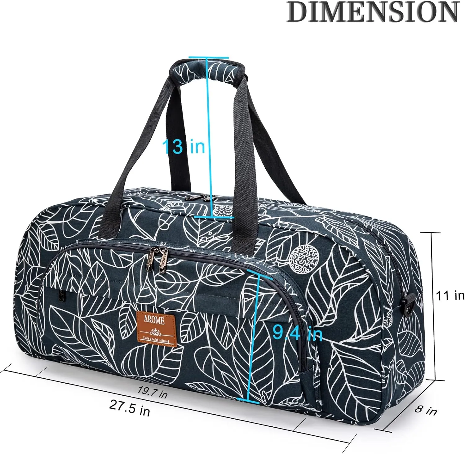 AROME Yoga Mat Bag for Women Men, Large Canvas Yoga Bag for 1/4" 1/3" 2/5" 1/2" Extra Thick Exercise Yoga Mat Gym Tote Sports Duffle Bag Carrying Bags with Wet Pocket & Shoulder Strap & Mat Strap