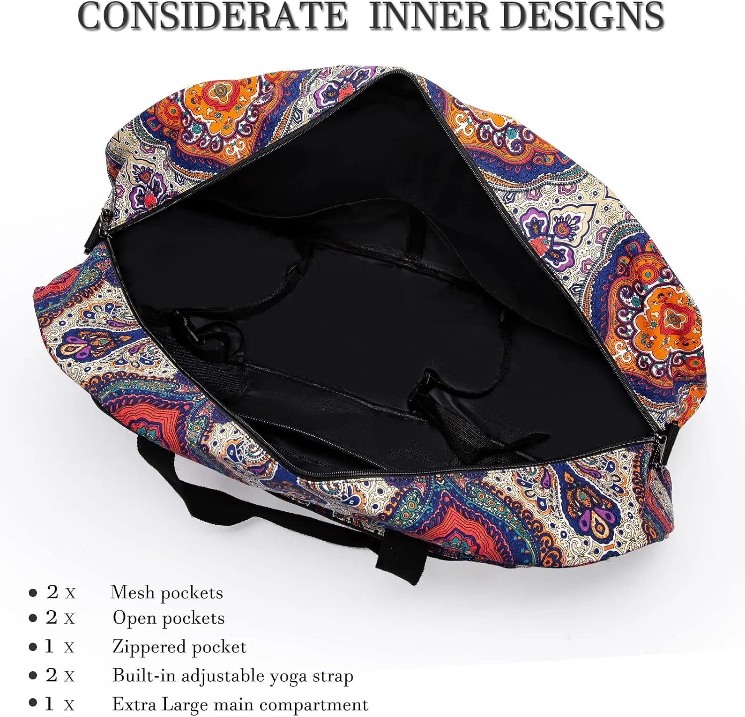 AROME Yoga Mat Bag for Women Men, Large Canvas Yoga Bag for 1/4" 1/3" 2/5" 1/2" Extra Thick Exercise Yoga Mat Gym Tote Sports Duffle Bag Carrying Bags with Wet Pocket & Shoulder Strap & Mat Strap