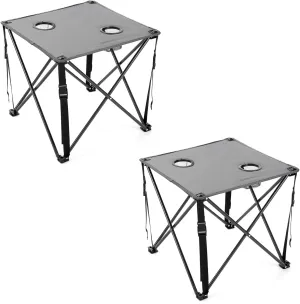 ARROWHEAD OUTDOOR 2-Pack 26” (66cm) Heavy-Duty Portable Camping Folding Table, 2 Cup Holders, Compact, Square, Carrying Case Included, Steel Frame, High-Grade 600D Canvas