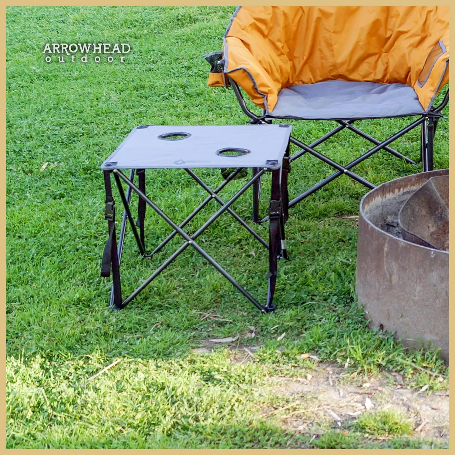 ARROWHEAD OUTDOOR 2-Pack 26” (66cm) Heavy-Duty Portable Camping Folding Table, 2 Cup Holders, Compact, Square, Carrying Case Included, Steel Frame, High-Grade 600D Canvas