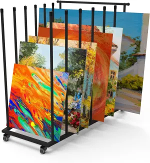 Art Storage Rack, Art Canvas Storage, Canvas Boards Rack Art Storage with Handle & Caster Wheels for Drawing Board, Panel, Paper Pad for Art Studios, Artworks, Gallery, Black
