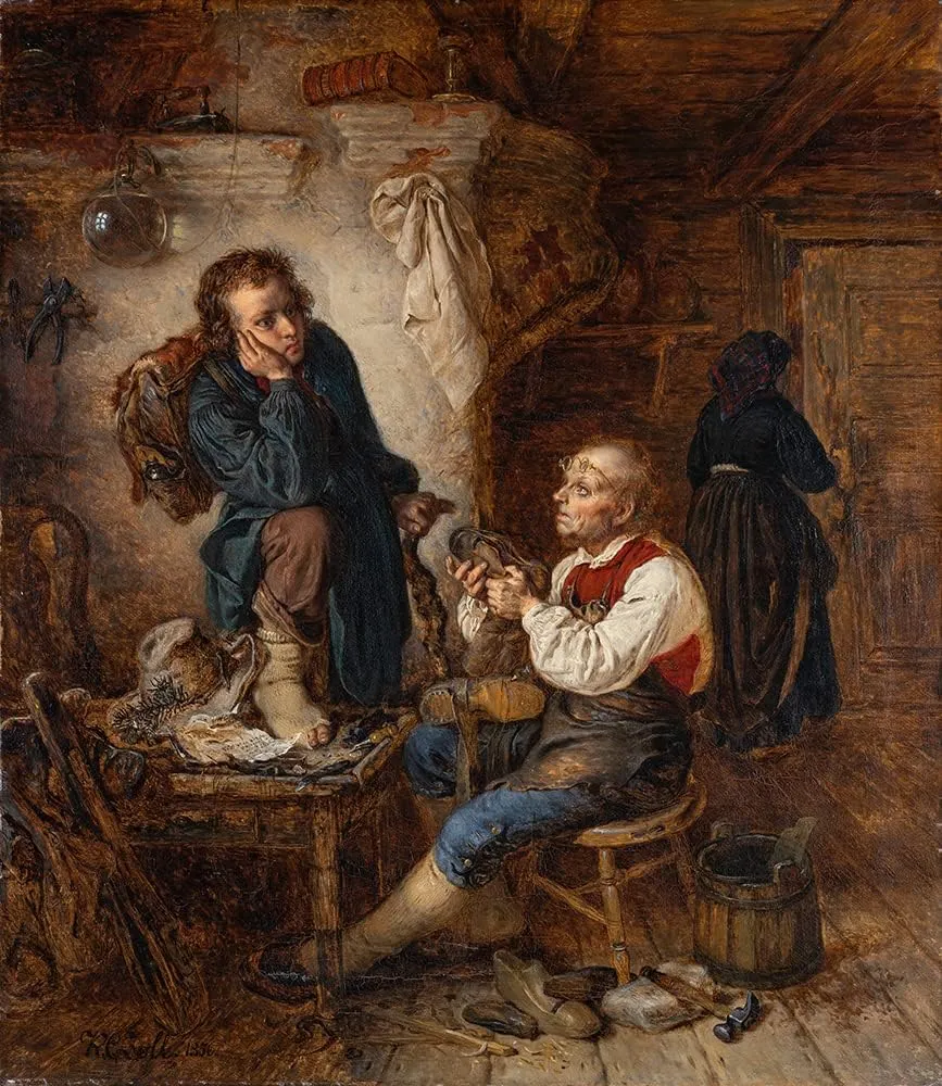 ArtDirect Kilian Zoll 20x22 Gallery Wrapped Canvas Museum Art Print Titled: At Shoemaker's (1856)