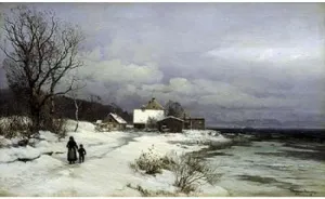 ArtDirect Lundby, Anders Anderson 24x16 Gallery Wrapped Canvas Museum Art Titled: Starnberger Sea Under Snow