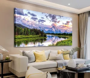 arteWOODS Landscape Canvas Wall Art Nature Picture Oxbow Bend Grand Teton National Park Modern Canvas Artwork River and Forest Contemporary Wall Art Large Size for Home Office Decoration 20" x 40"
