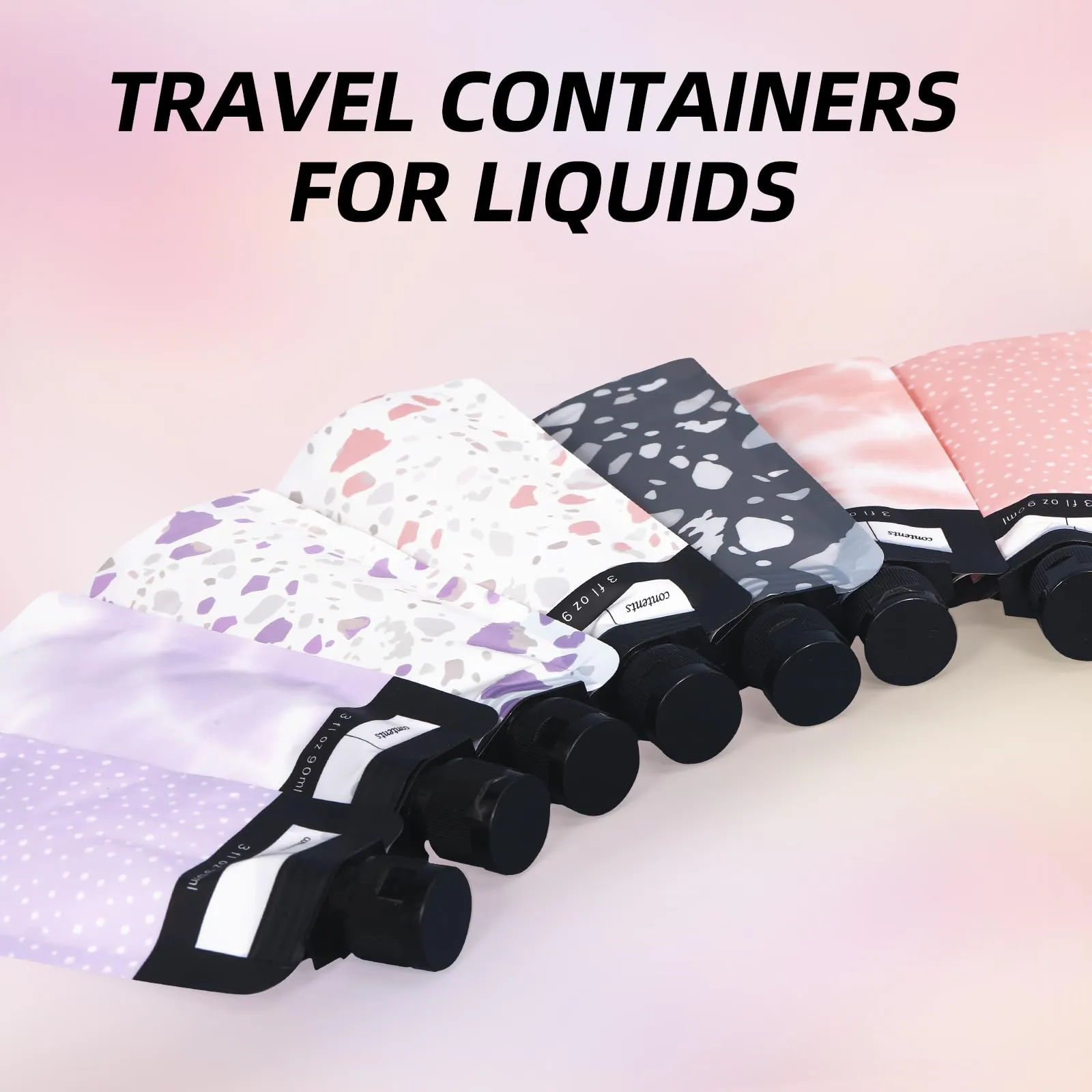 ASEVAT 3 oz 6pack Leak Proof Empty Squeeze Pouches Refillable Travel Size Containers liquid travel pouches for Travel TSA Approved Travel Pouches for Toiletries for Lotion