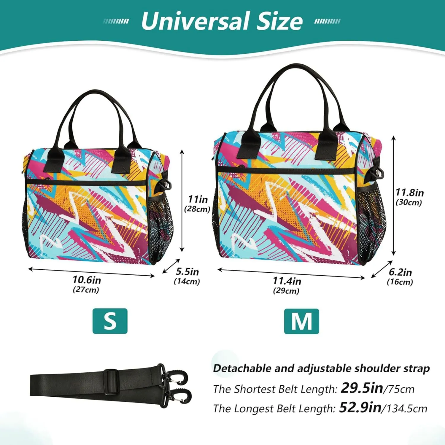 Aslsiy Lunch Bag for Women Abstract Chaotic Geometric Insulated Lunch Box Blue Yellow Lunch Tote Bag for Office Picnic M