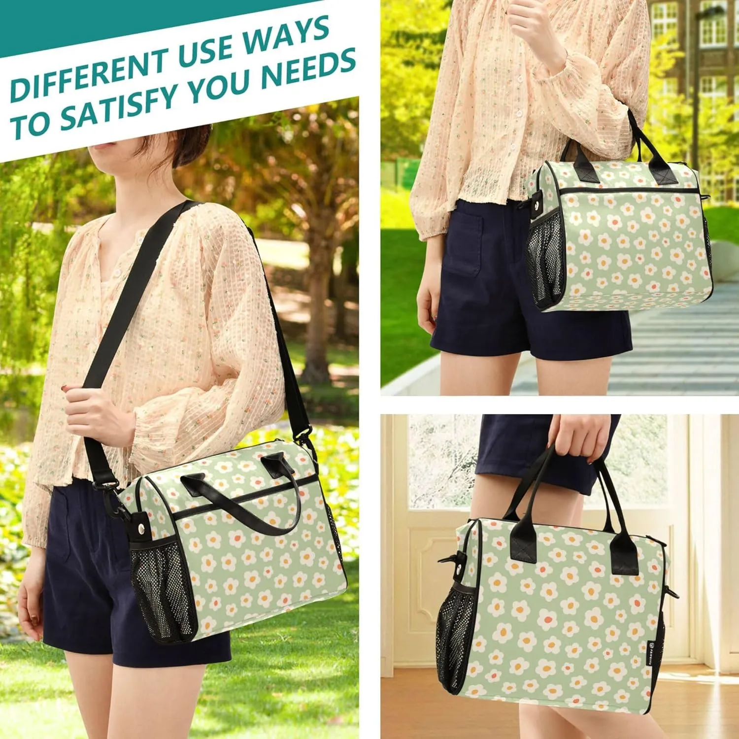 Aslsiy Lunch Bag for Women Cute Naive Flowers Insulated Lunch Box 70s Style Lunch Tote Bag for Office Picnic S