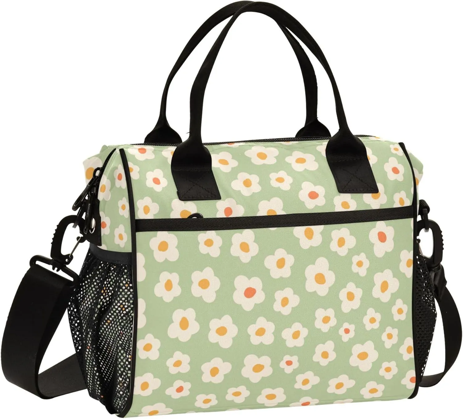 Aslsiy Lunch Bag for Women Cute Naive Flowers Insulated Lunch Box 70s Style Lunch Tote Bag for Office Picnic S