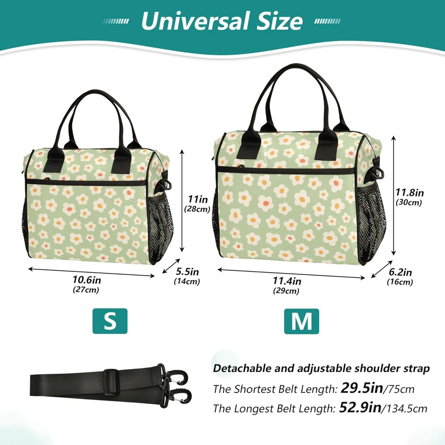 Aslsiy Lunch Bag for Women Cute Naive Flowers Insulated Lunch Box 70s Style Lunch Tote Bag for Office Picnic S