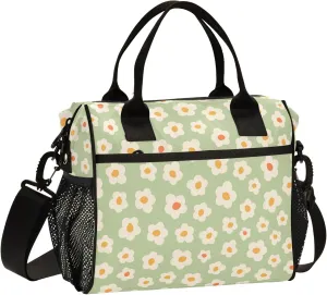 Aslsiy Lunch Bag for Women Cute Naive Flowers Insulated Lunch Box 70s Style Lunch Tote Bag for Office Picnic S