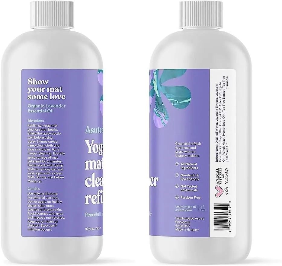 ASUTRA Yoga Mat Cleaner Spray Refill (Peaceful Lavender), 16 fl oz - Organic Essential Oils, No Slippery Residue, Deep-Cleansing for Fitness Gear & Gym Equipment