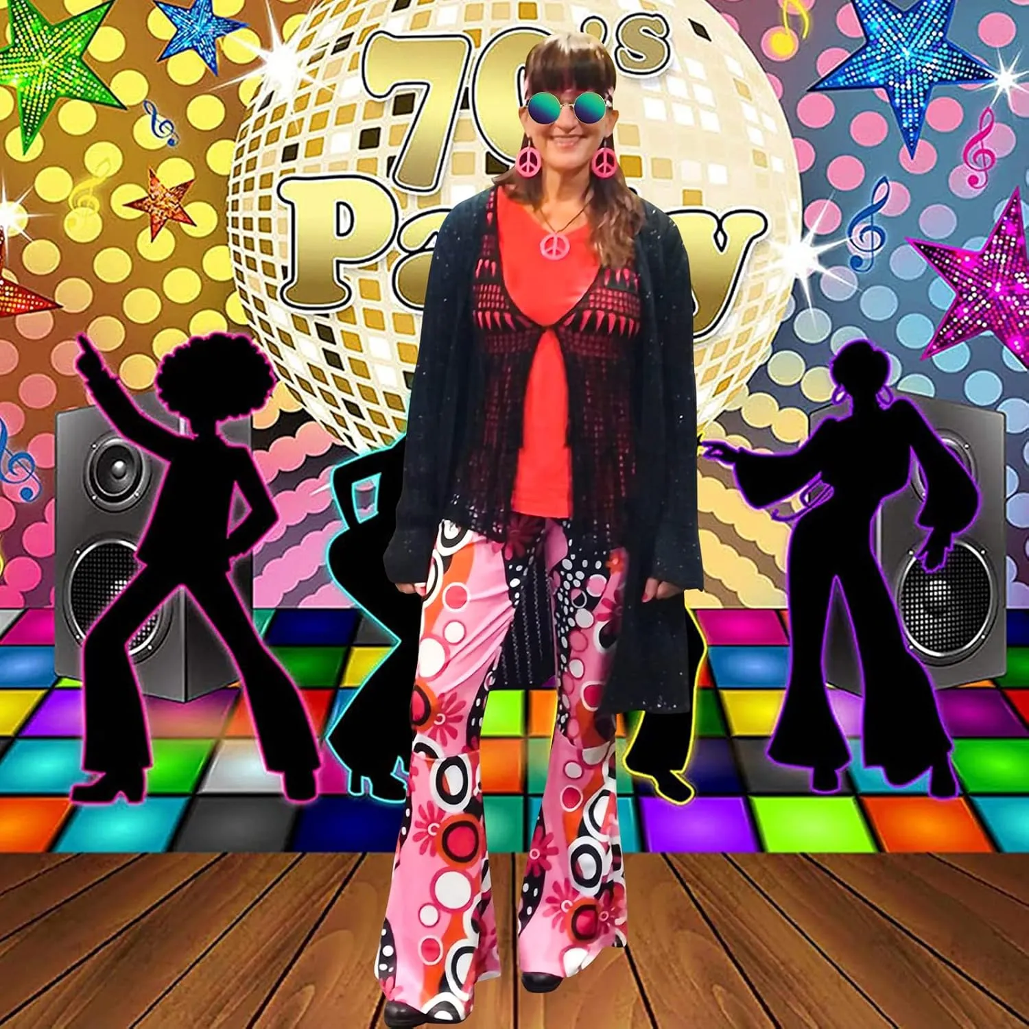 ATAMET 60s 70s Women Costumes Accessories Hippie Pants Bell Bottom Boho Pants Flared Pants Retro Trousers for 70s Theme Party