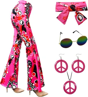 ATAMET 60s 70s Women Costumes Accessories Hippie Pants Bell Bottom Boho Pants Flared Pants Retro Trousers for 70s Theme Party