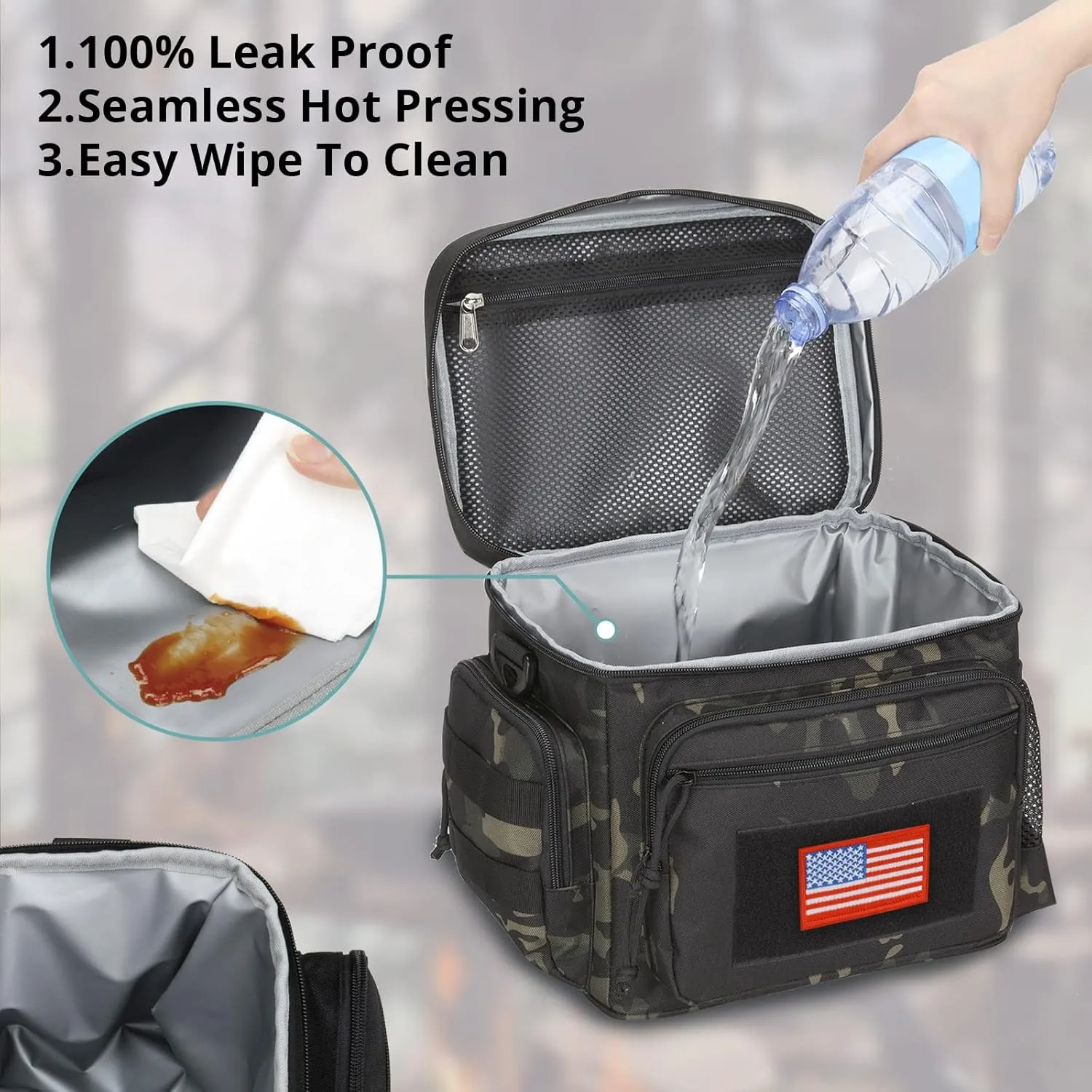 ATRIPACK Lunch Box for Men, Tactical Lunch Bag MOLLE Webbing Leakproof Insulated Large Lunch Cooler Women Adult Meal with Adjustable Shoulder Strap Durable Lunch Pail (Camo-Black)