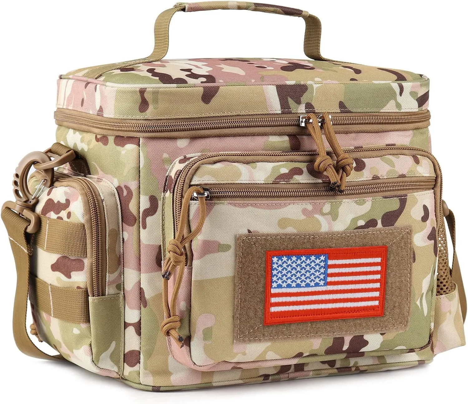 ATRIPACK Lunch Box for Men, Tactical Lunch Bag MOLLE Webbing Leakproof Insulated Large Lunch Cooler Women Adult Meal with Adjustable Shoulder Strap Durable Lunch Pail (Camo-Brown)