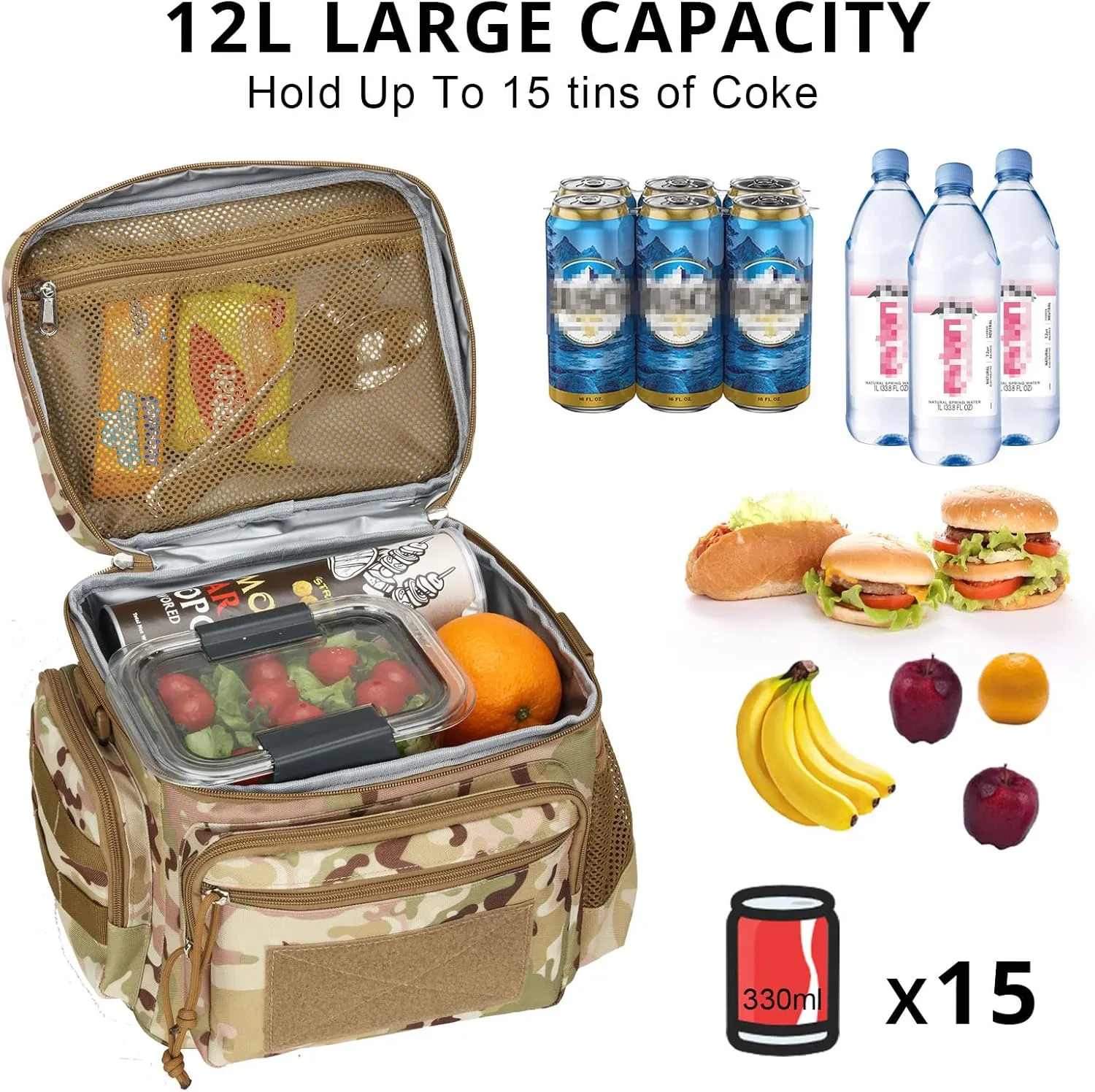 ATRIPACK Lunch Box for Men, Tactical Lunch Bag MOLLE Webbing Leakproof Insulated Large Lunch Cooler Women Adult Meal with Adjustable Shoulder Strap Durable Lunch Pail (Camo-Brown)