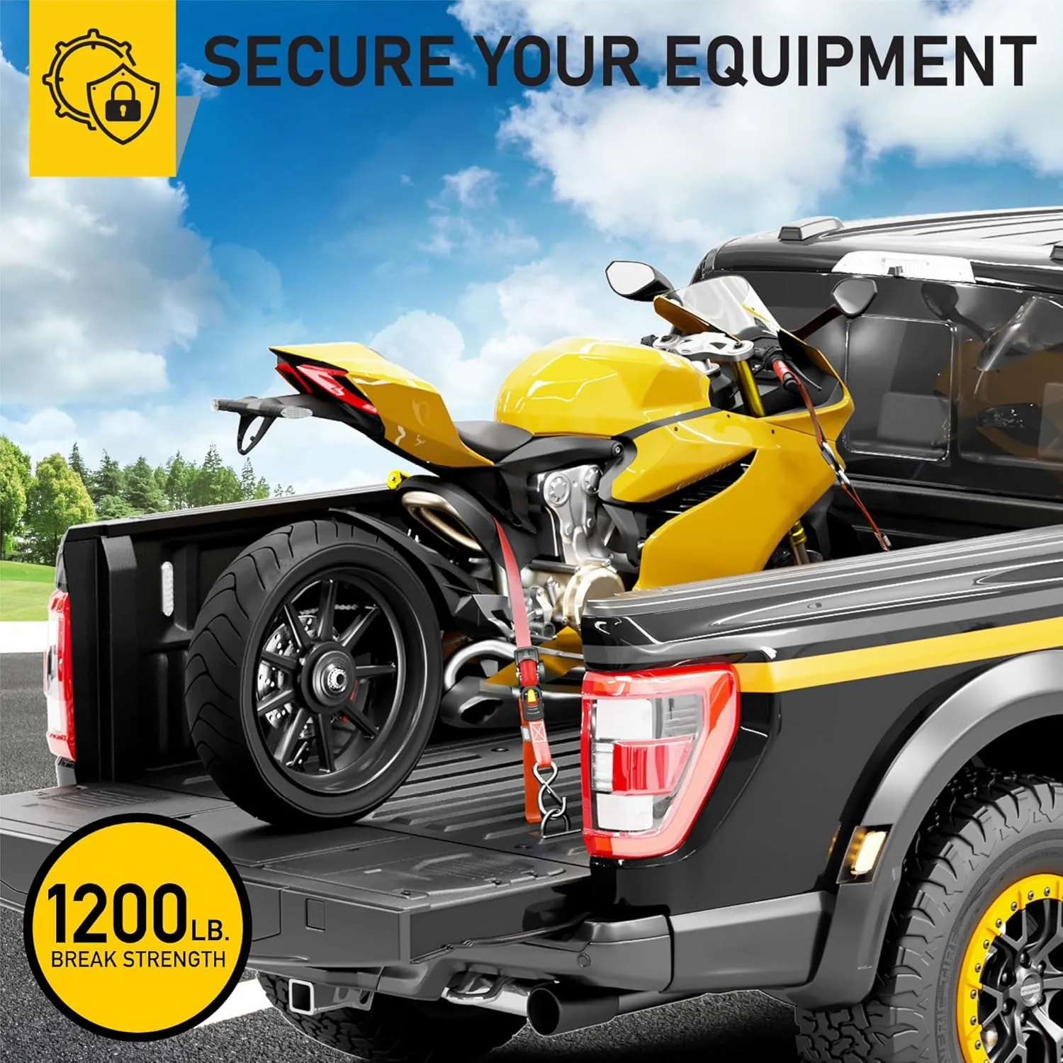 AUGO Retractable Ratchet Straps | 2 Heavy Duty Ratchet Straps Self Retractable Tie Downs with Soft Loops & Storage Bag for Motorcycle, Truck, Trailer, Cargo Van | 1200 Lb Break Strength 1” x 10’