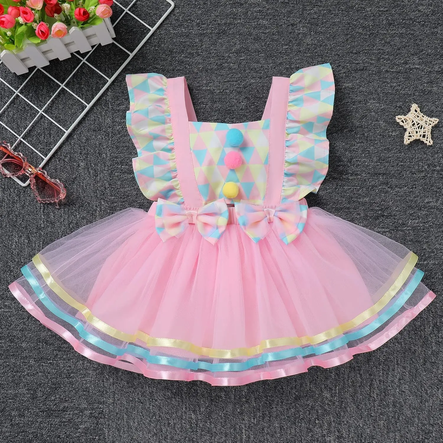 AWIBMK Baby Girls Carnival Costume Halloween Party Cosplay Outfits Toddler Birthday Princess Romper Dress with Headband 2PCS