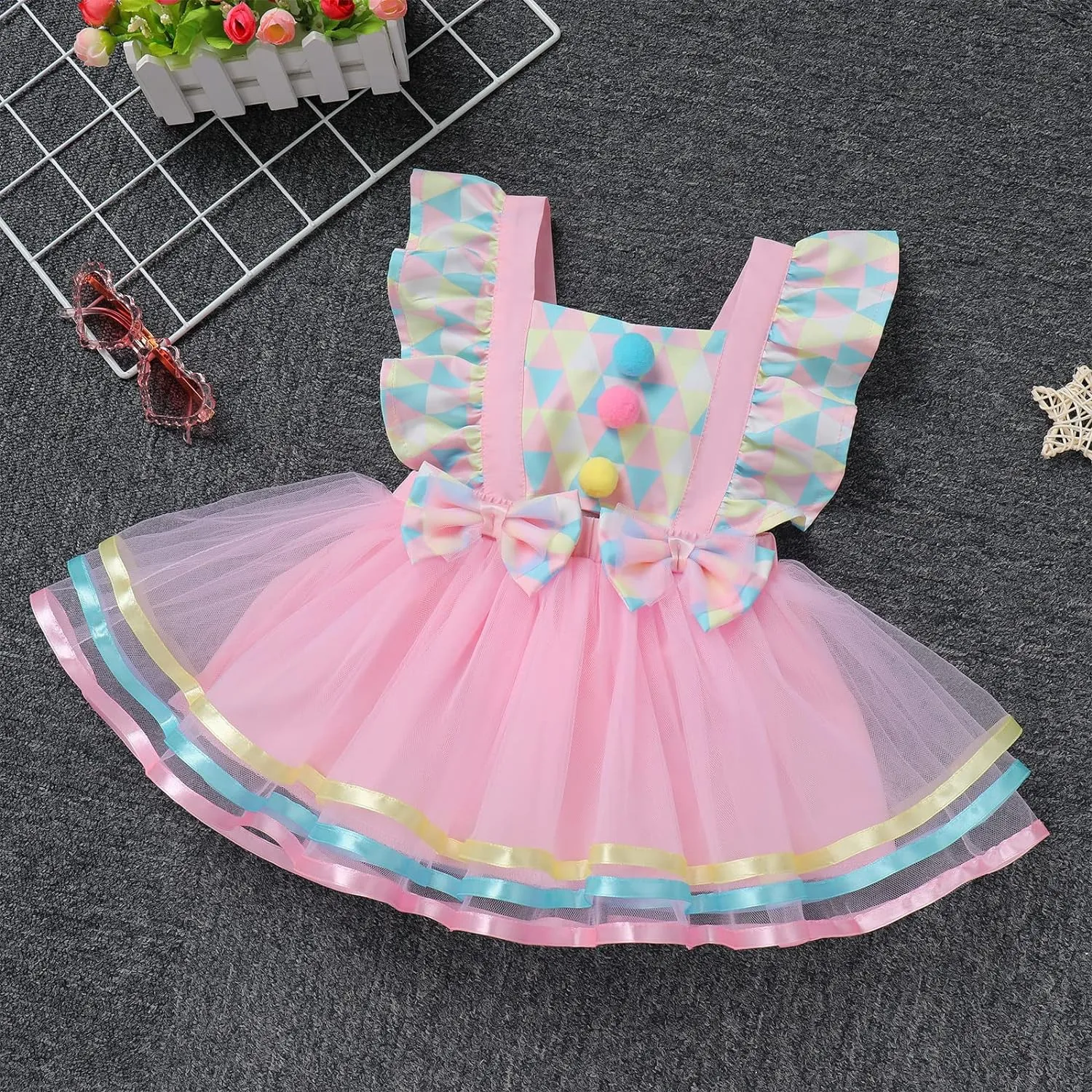 AWIBMK Baby Girls Carnival Costume Halloween Party Cosplay Outfits Toddler Birthday Princess Romper Dress with Headband 2PCS