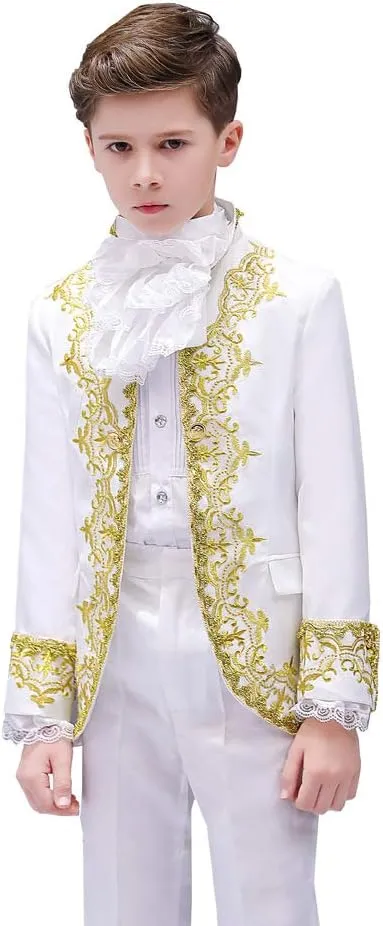 AwwwCos Royal King Embroidery Outfit European Style Court Drama Costume Victorian Gothic Palace Blazer Suit (A)
