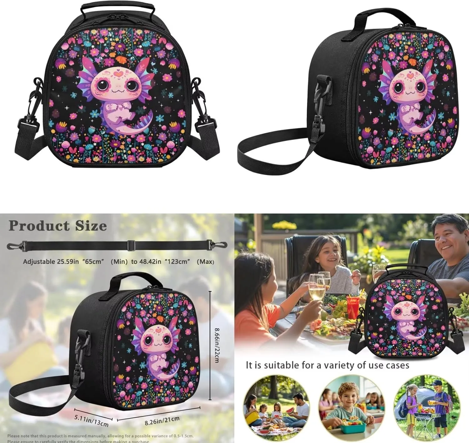 Axolotl Backpack for Kids 8-12 Primary School Bookbag with Lunch Box & Pencil Case Lightweight School Back Pack with Adjustable Straps 3 in 1 Set for 1-6th Grade Students Girls