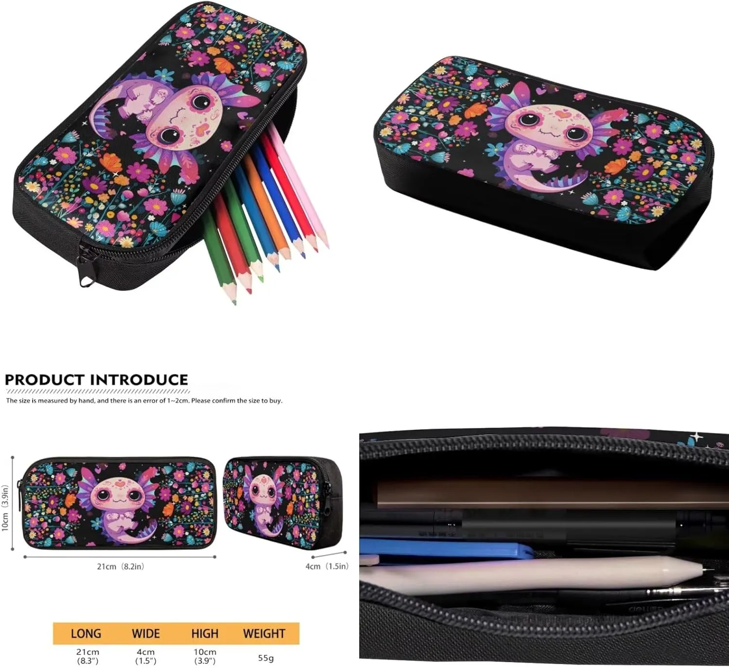 Axolotl Backpack for Kids 8-12 Primary School Bookbag with Lunch Box & Pencil Case Lightweight School Back Pack with Adjustable Straps 3 in 1 Set for 1-6th Grade Students Girls