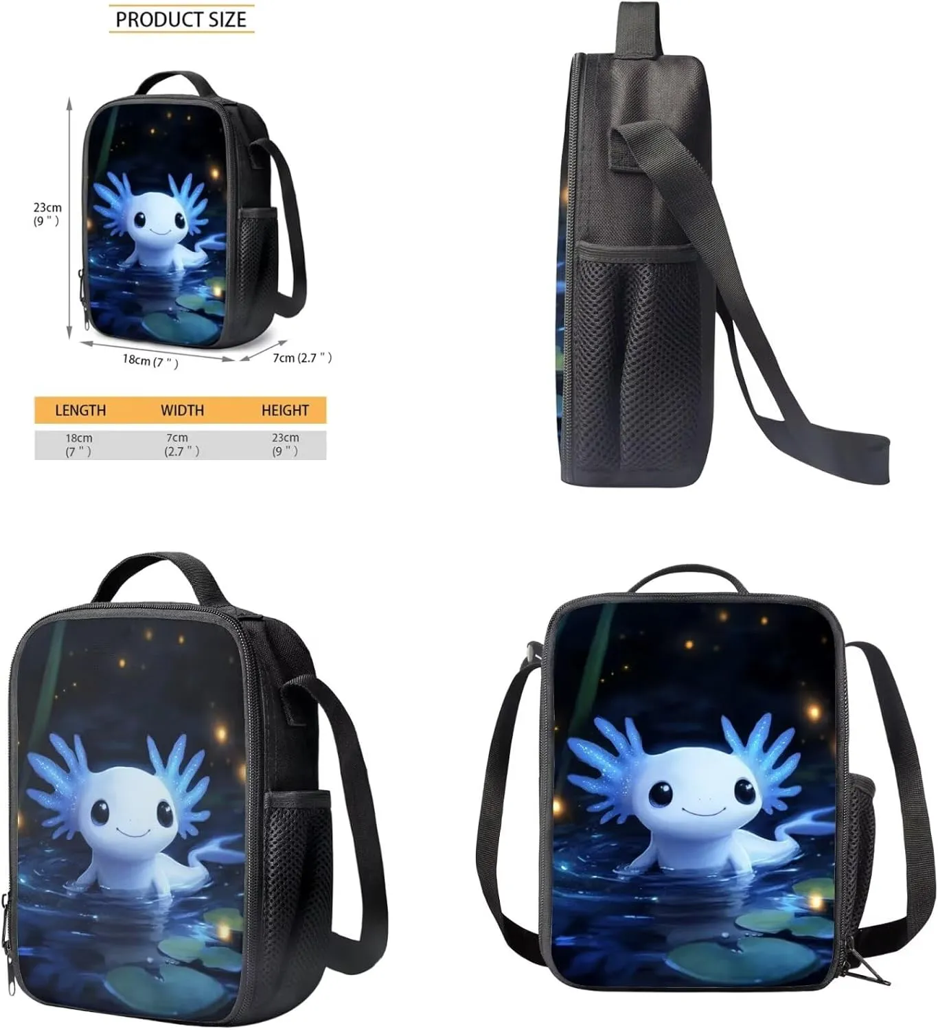 Axolotl Backpack Purse Pond Design Girls Bookbag Ages 6-8 with Lunch Box Kawaii Little Girls School Bag for Traveling Lightweight Insulated Lunch Bag 4 in 1