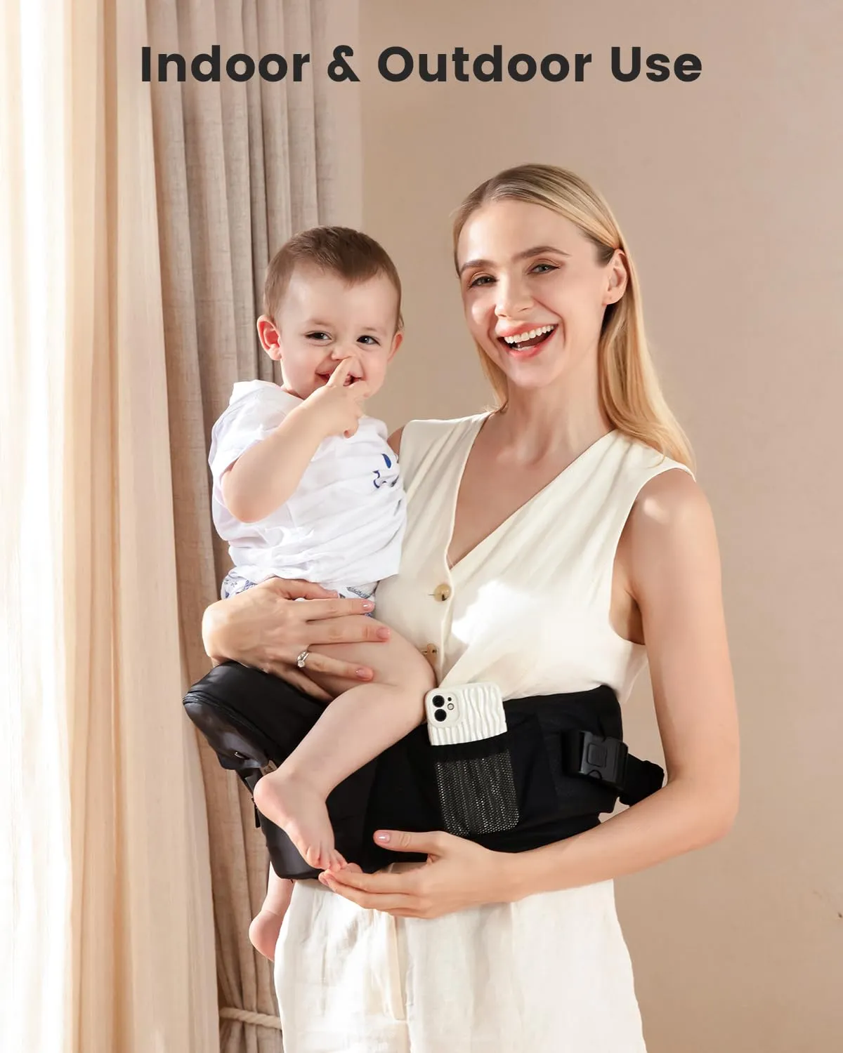 Baby Hip Seat Carrier, GROWNSY Baby Carrier with Multiple Pockets, Adjustable Extended Waistband for Newborns & Toddlers up to 50 lbs, Black