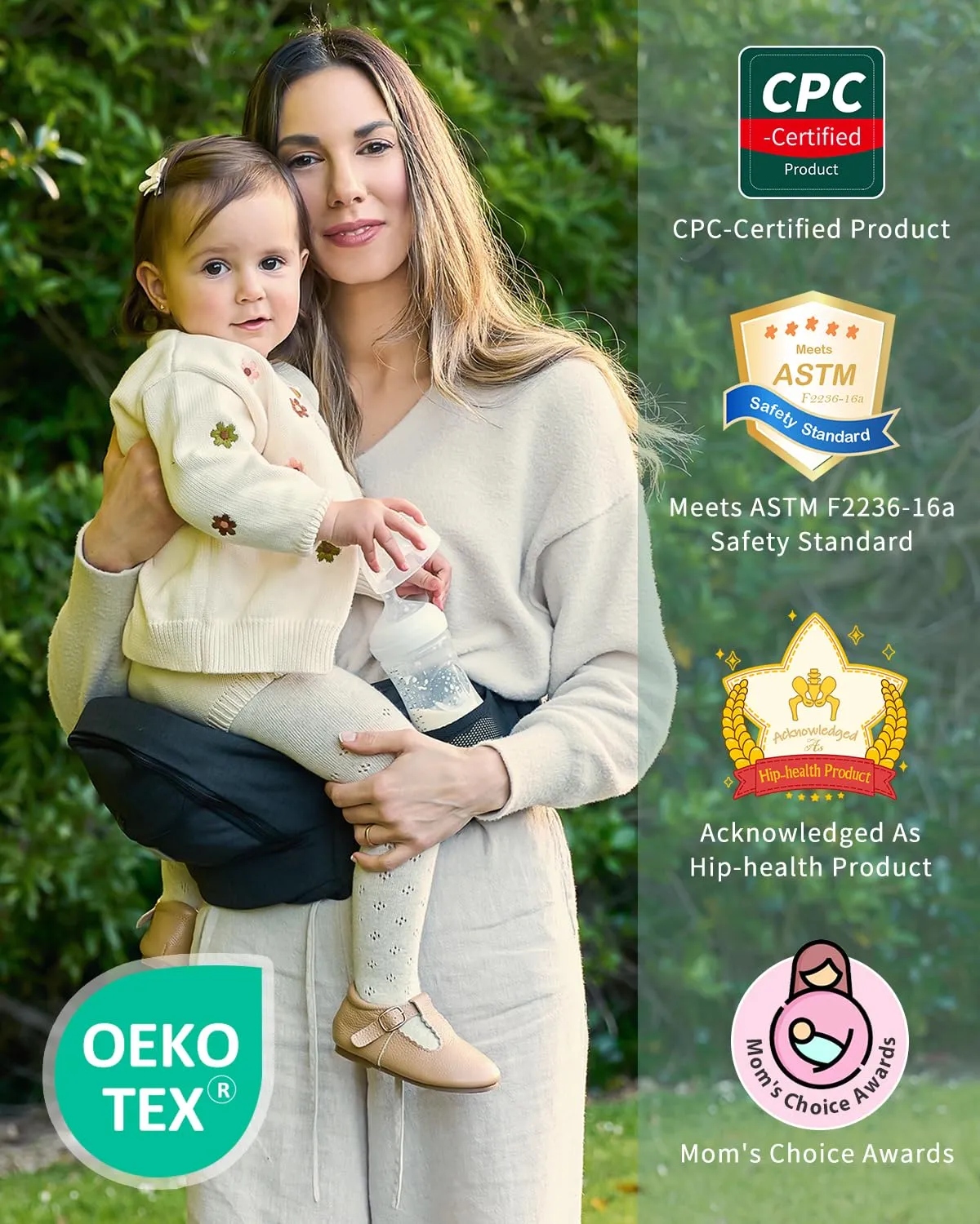 Baby Hip Seat Carrier, GROWNSY Baby Carrier with Multiple Pockets, Adjustable Extended Waistband for Newborns & Toddlers up to 50 lbs, Black