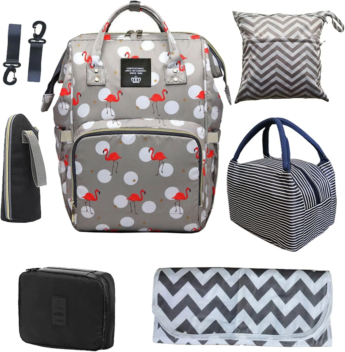 Backpack Diaper Bag with Changing Station, Multi function Boys Girls Baby Backpack for Mom Dad, Unisex Travel Essentials Tote, Waterproof Wet Dry Bags, Baby Nursing Organizer Pouches, Gray