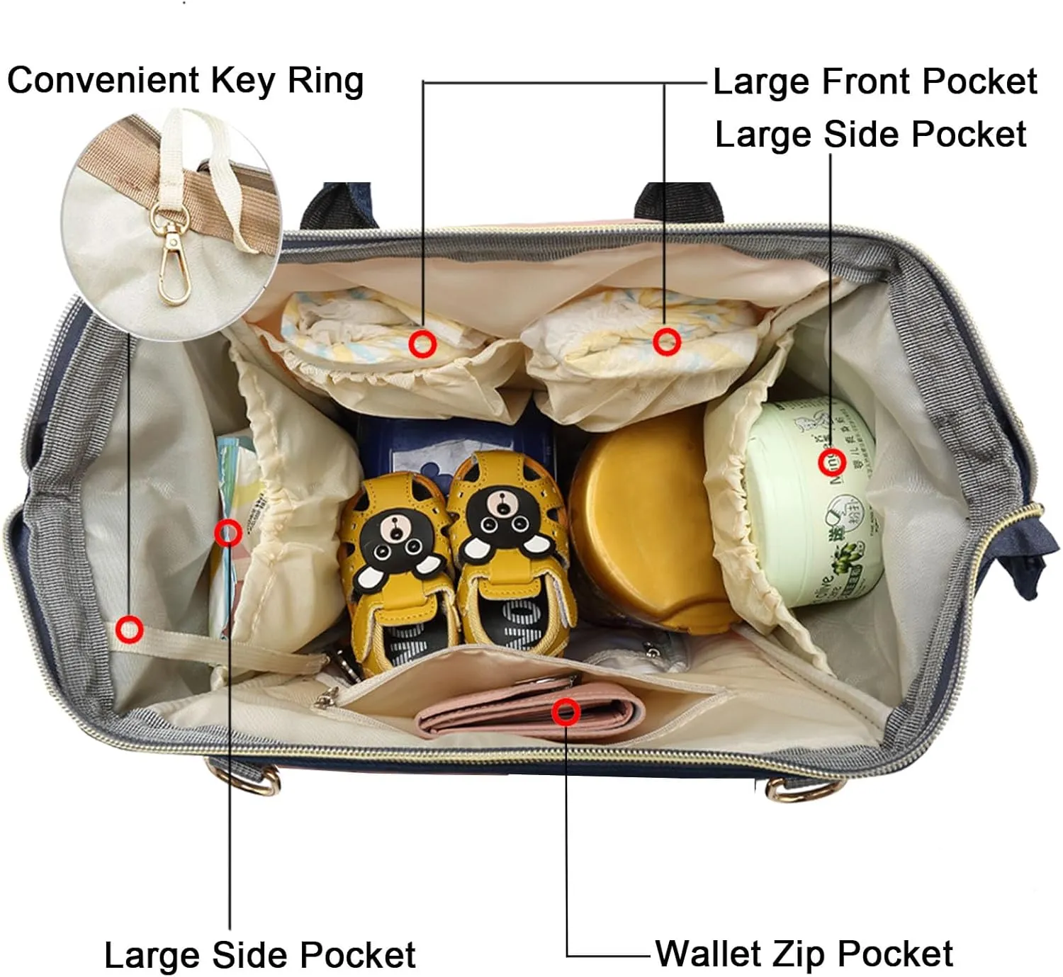 Backpack Diaper Bag with Changing Station, Multi function Boys Girls Baby Backpack for Mom Dad, Unisex Travel Essentials Tote, Waterproof Wet Dry Bags, Baby Nursing Organizer Pouches, Gray