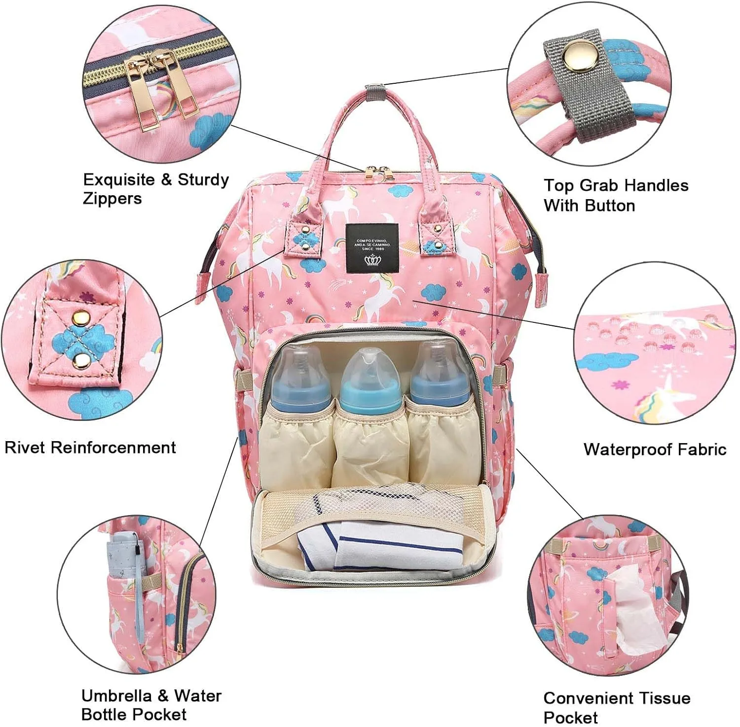 Backpack Diaper Bag with Changing Station, Multi function Boys Girls Baby Backpack for Mom Dad, Unisex Travel Essentials Tote, Waterproof Wet Dry Bags, Baby Nursing Organizer Pouches, Gray