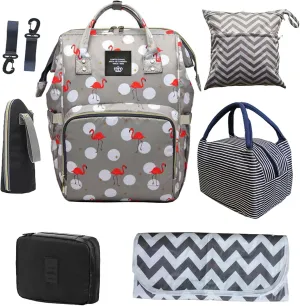 Backpack Diaper Bag with Changing Station, Multi function Boys Girls Baby Backpack for Mom Dad, Unisex Travel Essentials Tote, Waterproof Wet Dry Bags, Baby Nursing Organizer Pouches, Gray
