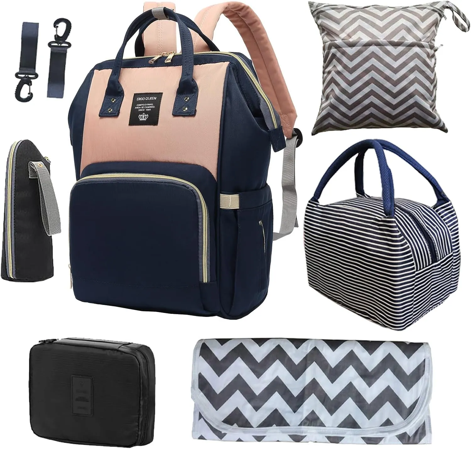 Backpack Diaper Bag with Changing Station, Multi function Boys Girls Baby Backpack for Mom Dad, Unisex Travel Essentials Tote, Waterproof Wet Dry Bags, Baby Nursing Organizer Pouches, Navy