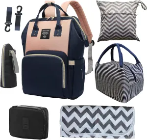 Backpack Diaper Bag with Changing Station, Multi function Boys Girls Baby Backpack for Mom Dad, Unisex Travel Essentials Tote, Waterproof Wet Dry Bags, Baby Nursing Organizer Pouches, Navy