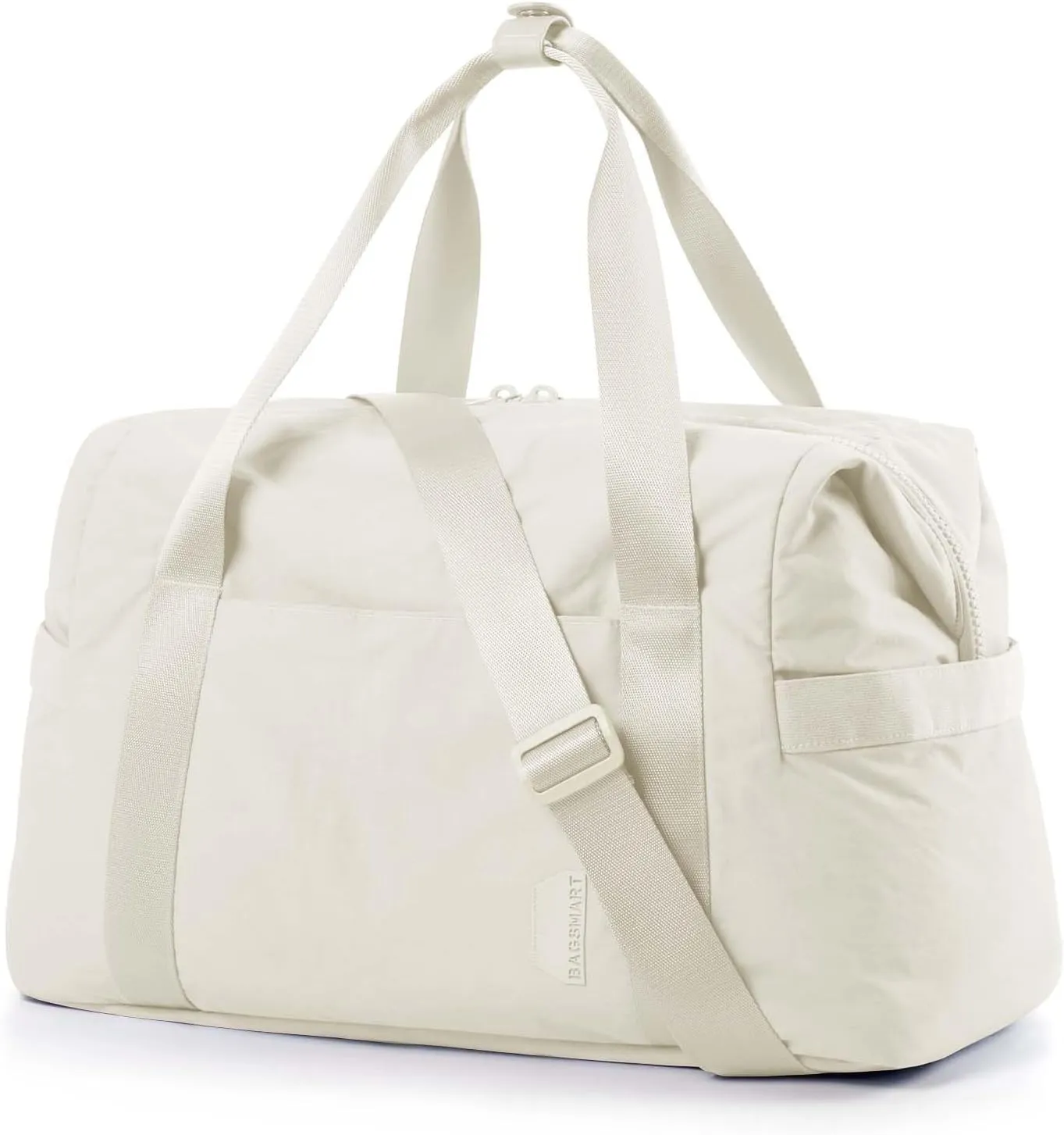 BAGSMART Gym Bag for Women, Carry On Weekender Overnight Bag, Travel Duffel with Trolley Sleeve, Personal Item Travel Bag Tote Workout Dance Bag (Light Beige, Large)