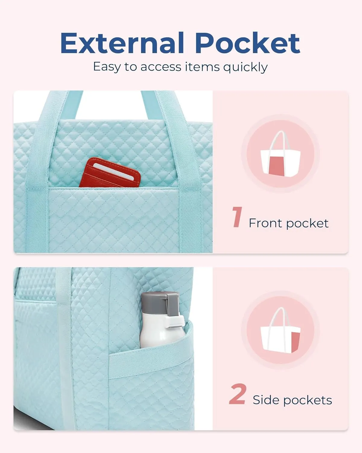 BAGSMART Large Tote Bag For Women, Travel Shoulder Bag Top Handle Handbag with Yoga Mat Buckle for Gym, Work, Travel