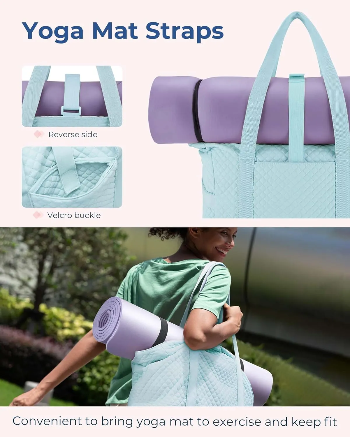 BAGSMART Large Tote Bag For Women, Travel Shoulder Bag Top Handle Handbag with Yoga Mat Buckle for Gym, Work, Travel