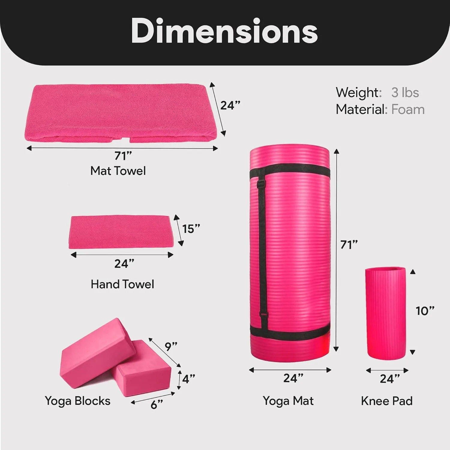 BalanceFrom 7-Piece Set - Include Yoga Mat with Carrying Strap, 2 Yoga Blocks, Yoga Mat Towel, Yoga Hand Towel, Yoga Strap and Yoga Knee Pad, Multiple Colors