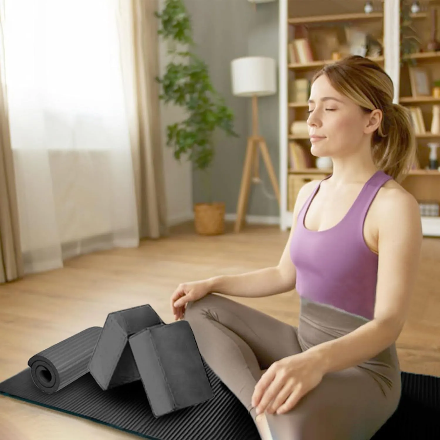 BalanceFrom 7-Piece Set - Include Yoga Mat with Carrying Strap, 2 Yoga Blocks, Yoga Mat Towel, Yoga Hand Towel, Yoga Strap and Yoga Knee Pad, Multiple Colors