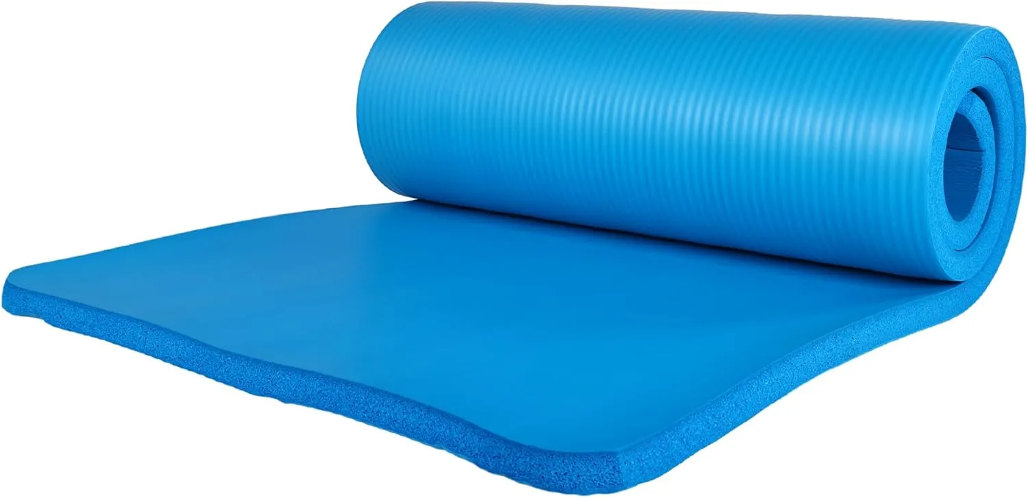 BalanceFrom Fitness 7-Piece Home Gym Yoga Set with 1-Inch Thick Yoga Mat, 2 Yoga Blocks, Mat Towel, Hand Towel, Stretch Strap & Knee Pad, Blue