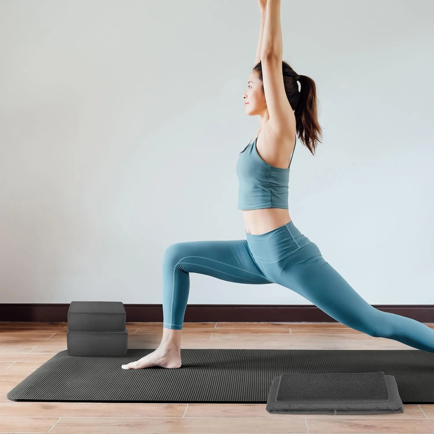 BalanceFrom Fitness 7-Piece Home Gym Yoga Set with 1-Inch Thick Yoga Mat, 2 Yoga Blocks, Mat Towel, Hand Towel, Stretch Strap & Knee Pad, Blue