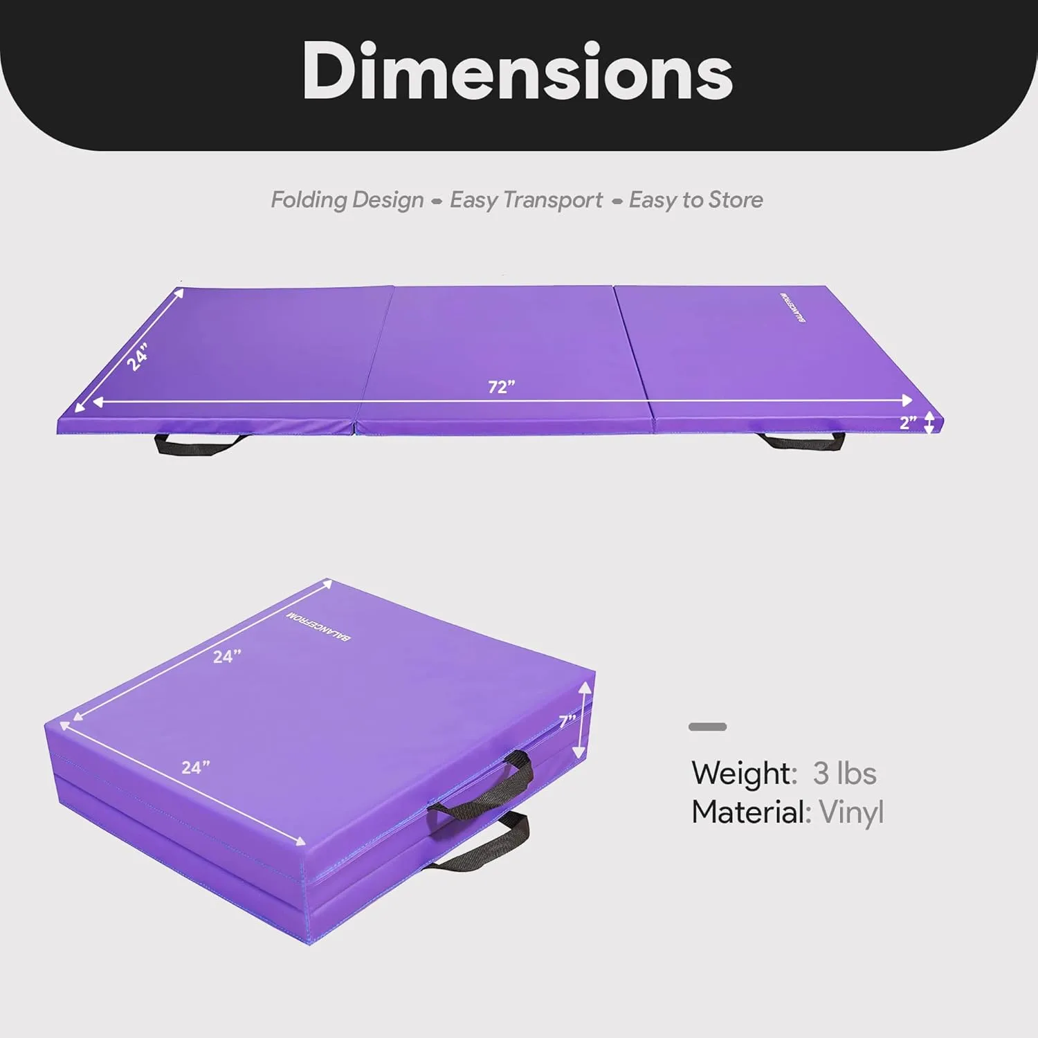 BalanceFrom Folding Gymnastics Mat Home Gym Floor Tumbling Equipment, Multicolor