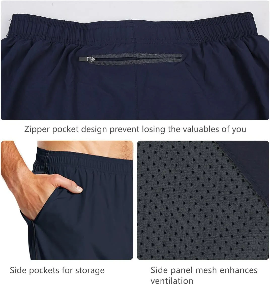 baleaf Men's 7" Running Shorts with Mesh Liner Zipper Pocket for Athletic Workout Gym