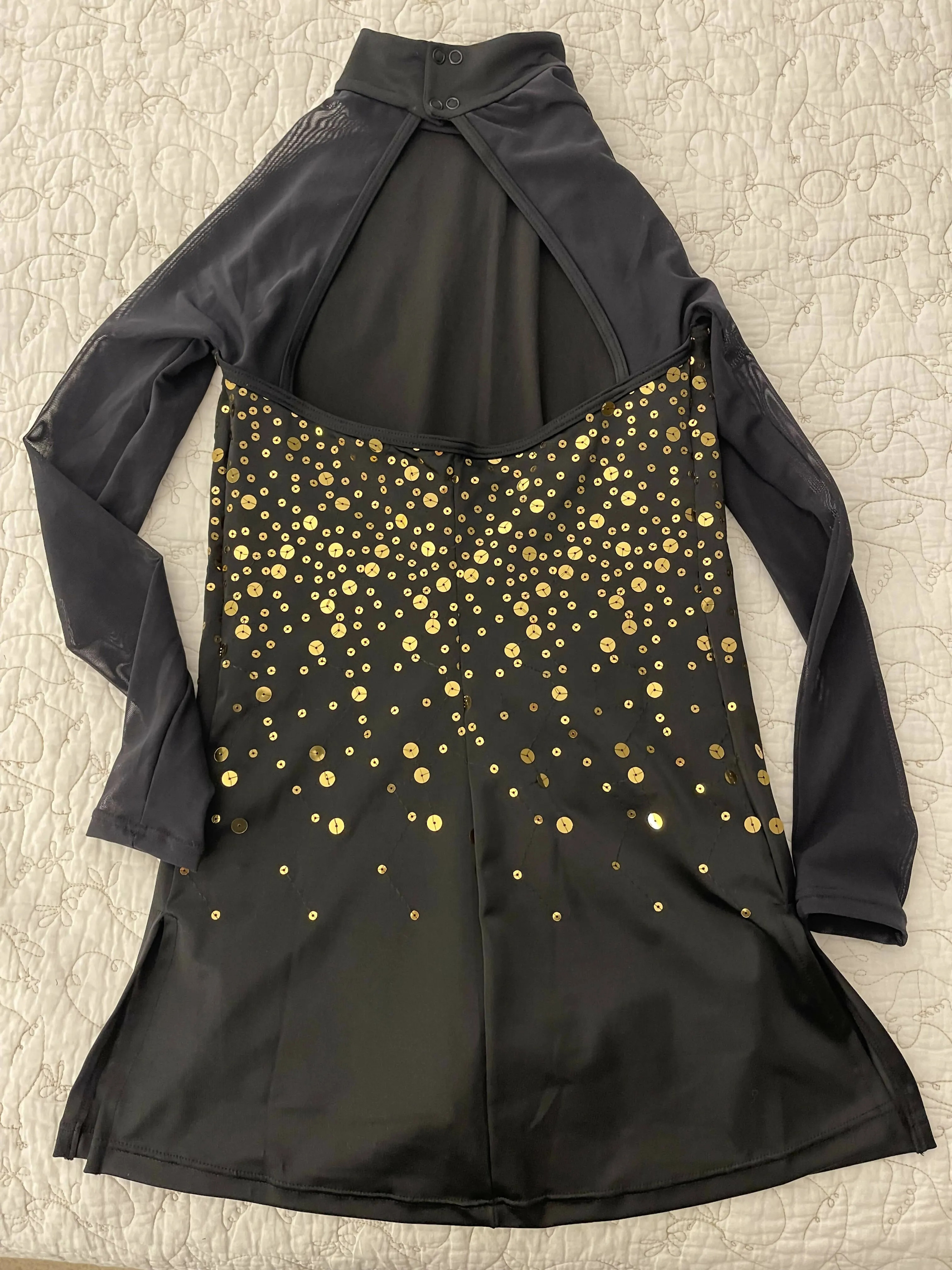 Balera Jazz Dance Costume. Black With Gold Sequin. Size: Large Child.