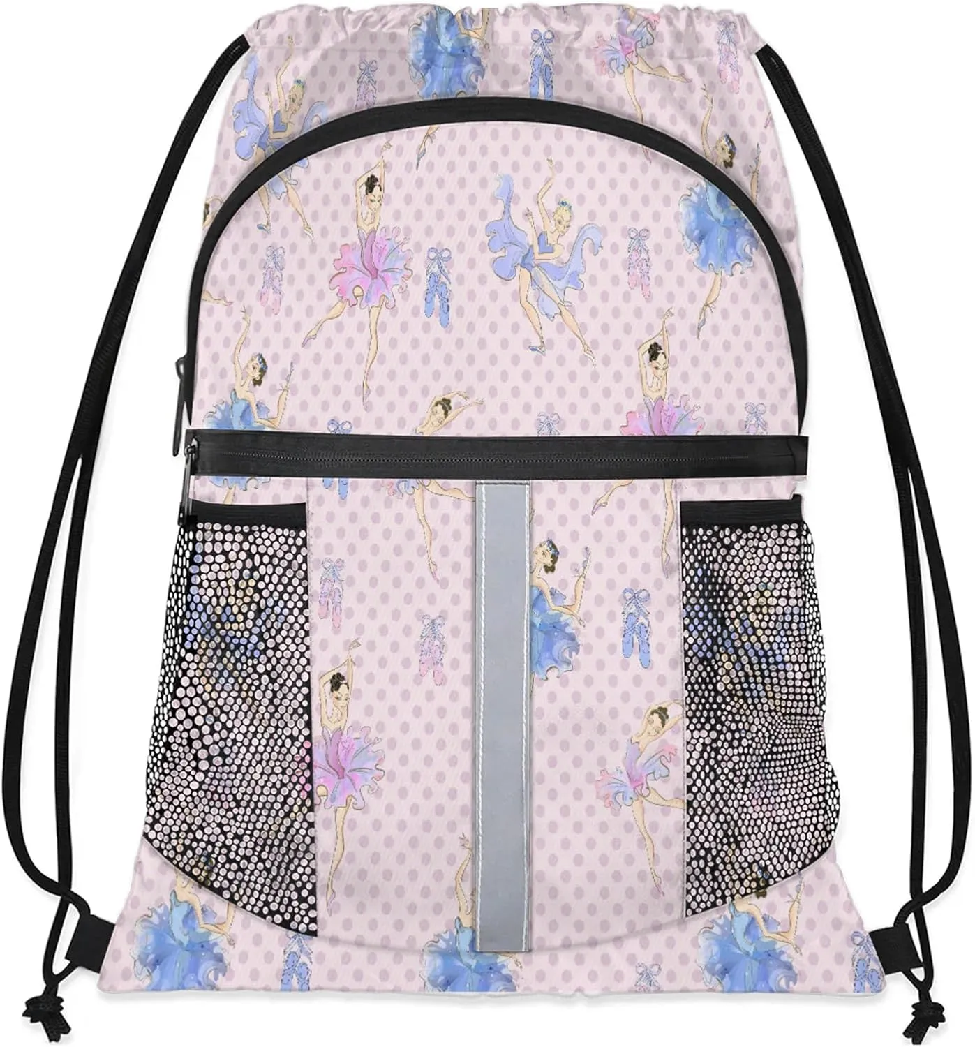 Ballet Drawstring Backpack String Bag, Waterproof Sports Gym Swim Sackpack with Mesh Pocket for Men Women
