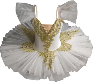 Ballet Leotards for Girls,Ballerina Swan Lake Dance Costumes Leotard Puff Sleeve Tutu with Platter Hard Organdy Skirt